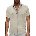 thumbnail image 2 of PiGOGI Men's Casual Short Sleeve Shirt Double Pocket Button Down Collar Beach Summer Top Beige S, 2 of 5