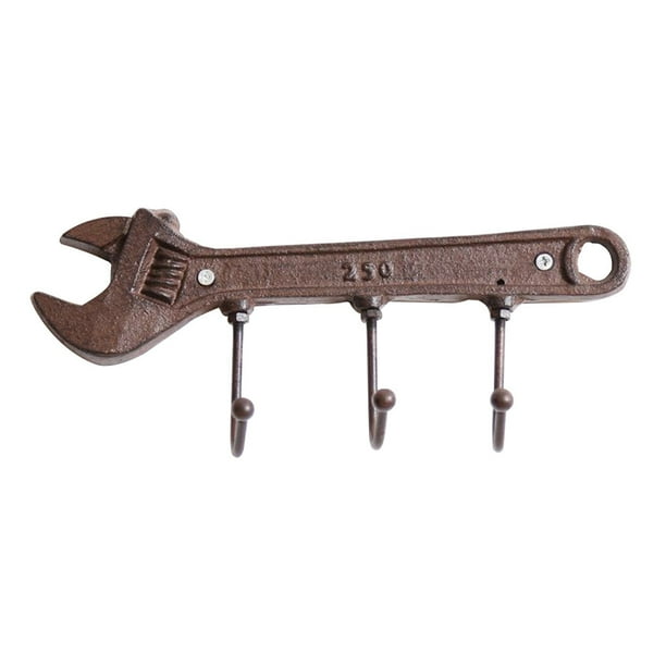 EeaseMX Gancho de pared vintage con forma de llave inglesa, perchero de 3 ganchos para decoración de sala de estar y dormitorio.