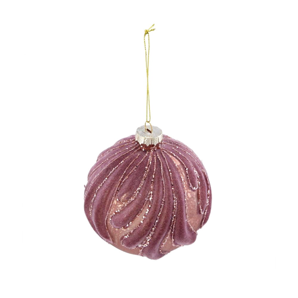 Set of 6 Glass Christmas Ball Ornaments with Glitter and Flocking Design by Riccardo Tree Decor