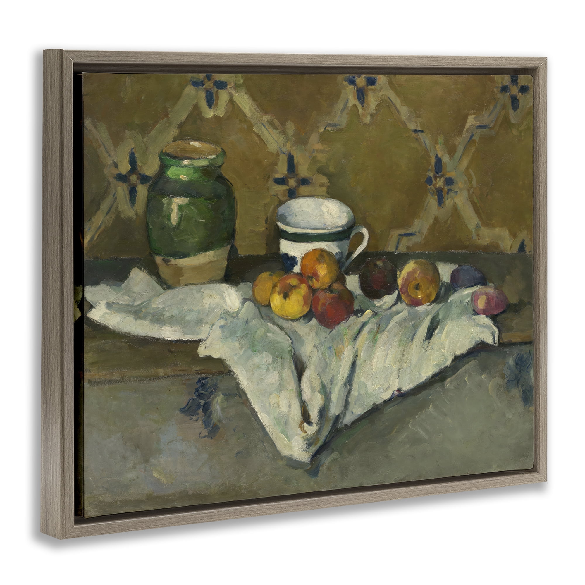 Stupell Industries Classical Cezanne Still Life Food & Beverage Painting Brown Floater Framed Canvas Art Print Wall Art, 21 x 17