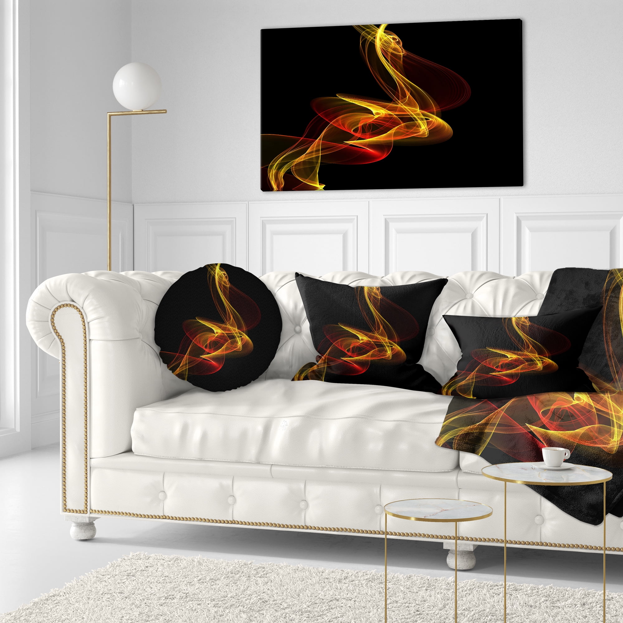 Designart Red Yellow Twisted Waves Fractal - Abstract Throw Pillow - 12x20