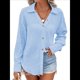 thumbnail image 2 of Camisas de Mujer con Botones, Larga, Cuello en V, Blusas Informales de Trabajo, Blusas de Moda para Otoño 2025 Azul XXL, 2 of 8