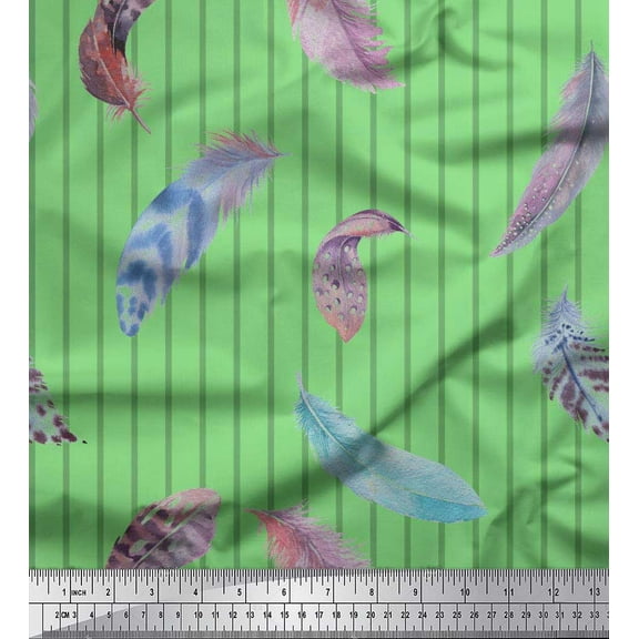 Soimoi Cotton Duck Fabric Stripe Feather Printed Fabric 1 Yard 42 Inch Wide