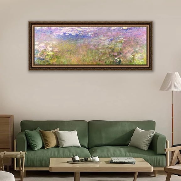 INVIN ART Framed Canvas Giclee Print Water lily#34 by Claude Monet Wall Art Living Room, 16"x36"