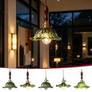 AYktou Vintage Green Glass Pendant Light, Industrial Hanging Lamp Fixture Adjustable Ceiling Pendant Lighting with Lampshade, Over Island Modern Farmhouse Hanging Light for Dining Room Bedroom