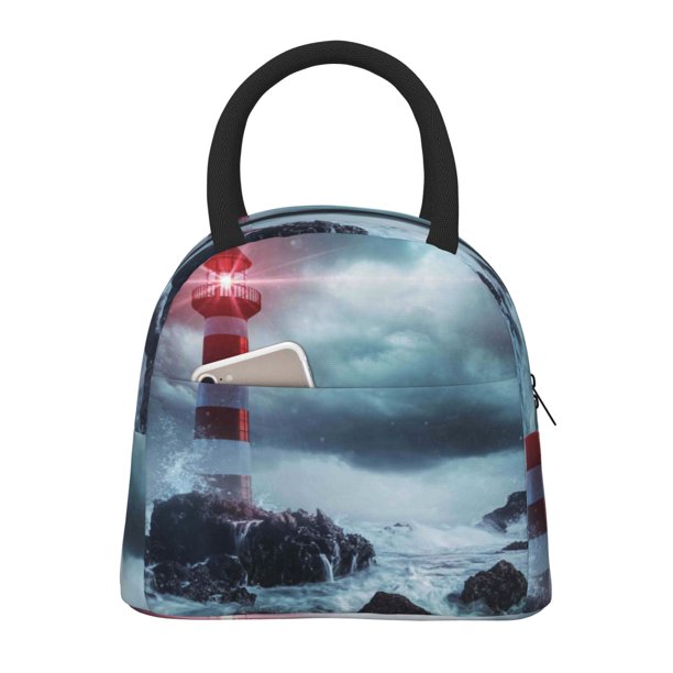 Easygdp Lighthouse in a Stormy Sea Bolsa de Almuerzo Insulada Grande, Forro de Aluminio, Diseño Espacioso, a Prueba de Fugas, Ideal para Trabajo, Picnics, Viajes y Actividades al Aire Libre
