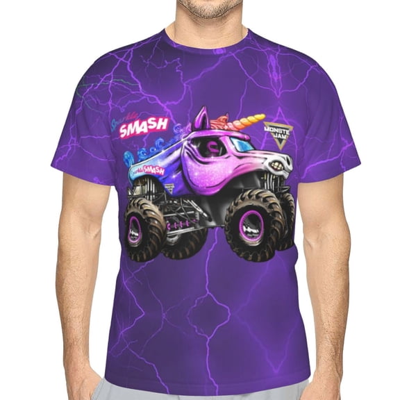 Sparkle Smash Trucks Men's T-Shirt Slim Fit Short Sleeve Shirts Casual Graphic Tees Tops