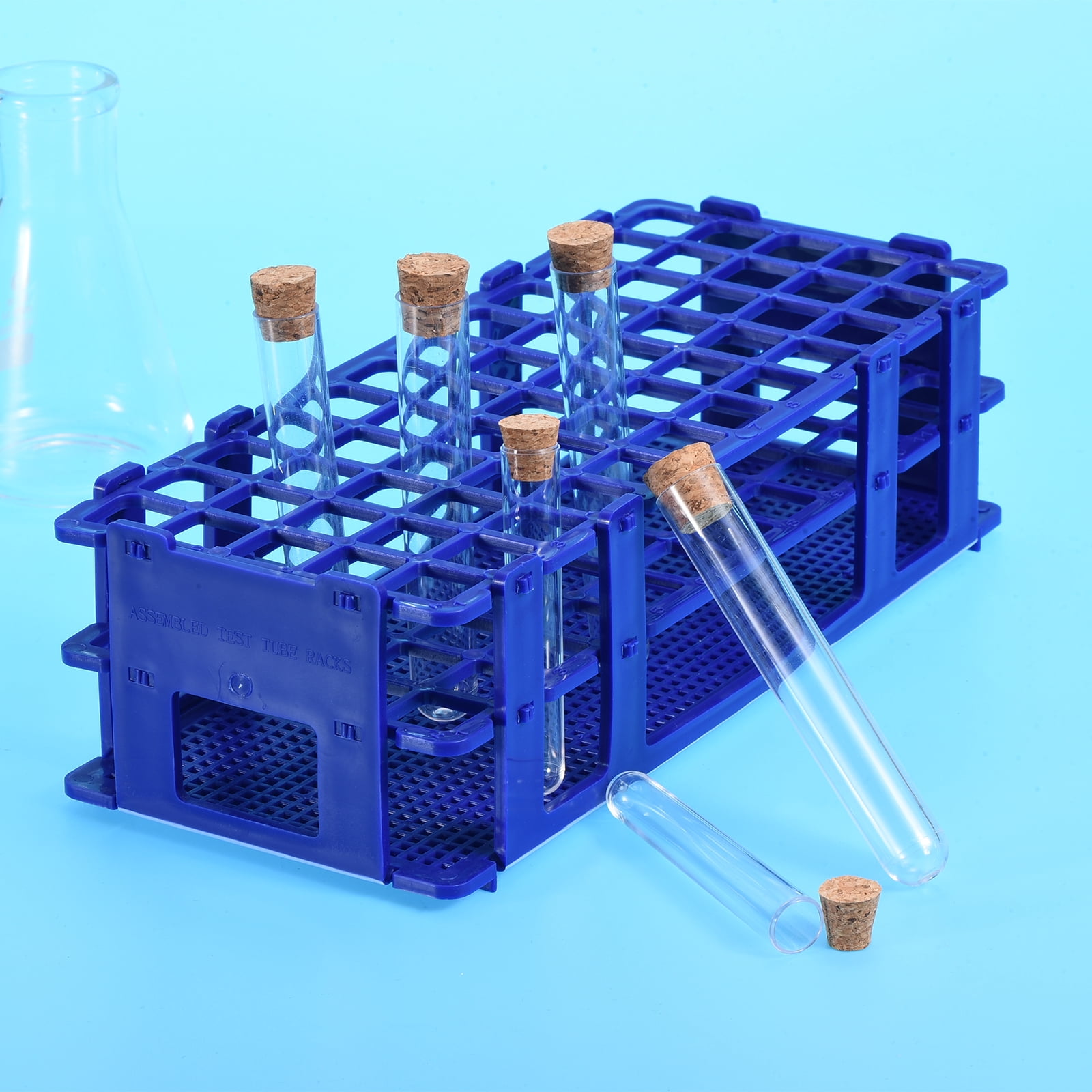 Uxcell Plastic Test Tube Rack Holder 40 Holes 3 Layers Detachable Holder Blue for 20mm Test Tubes, Pack of 3