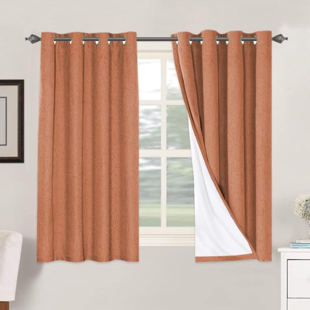 Cortinas opacas de lino de 84 pulgadas de largo, 100 % absolutamente opacas, con aislamiento térmico, con textura de lino, cortinas con ojales antioxidantes, ahorro de energía con forro blanco, 2 paneles, naranja natural, 52 pulgadas de ancho x 54 pulgadas de largo