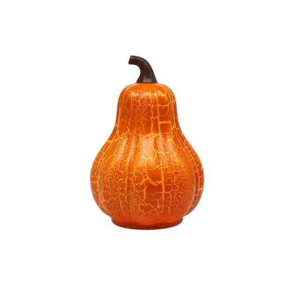 Glowing Crackle Glass Pumpkin Lamp, Handcrafted LED Tabletop Light, Fall Halloween Decor, 4-Pack A One Size