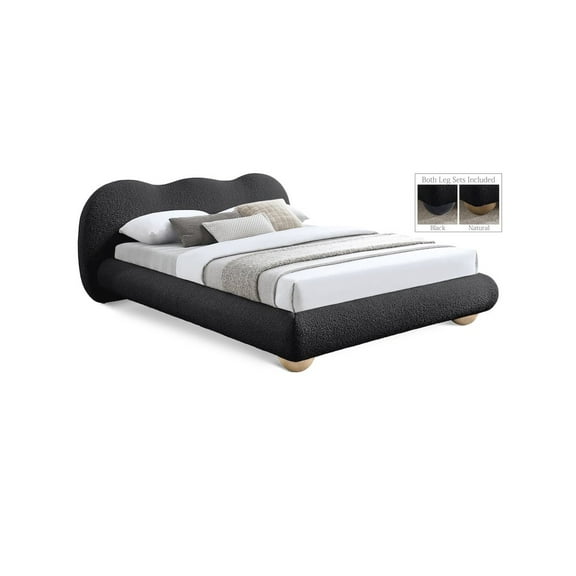Meridian Furniture Hyde Contemporary Boucle Fabric Queen Bed in Black