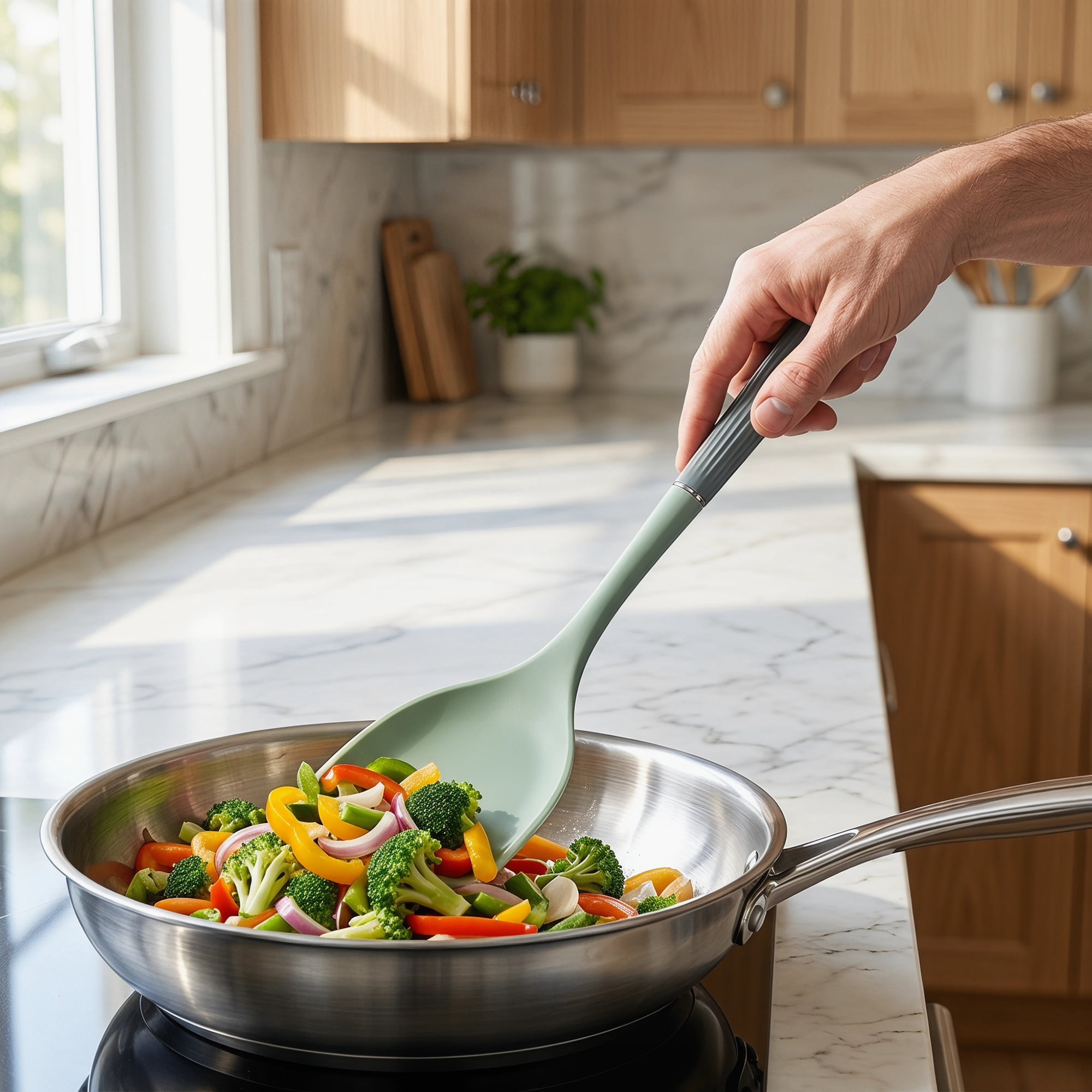 Unique Bargains Cooking Set, Color-Blocked Silicone Kitchen Utensils Gray Green 8pcs