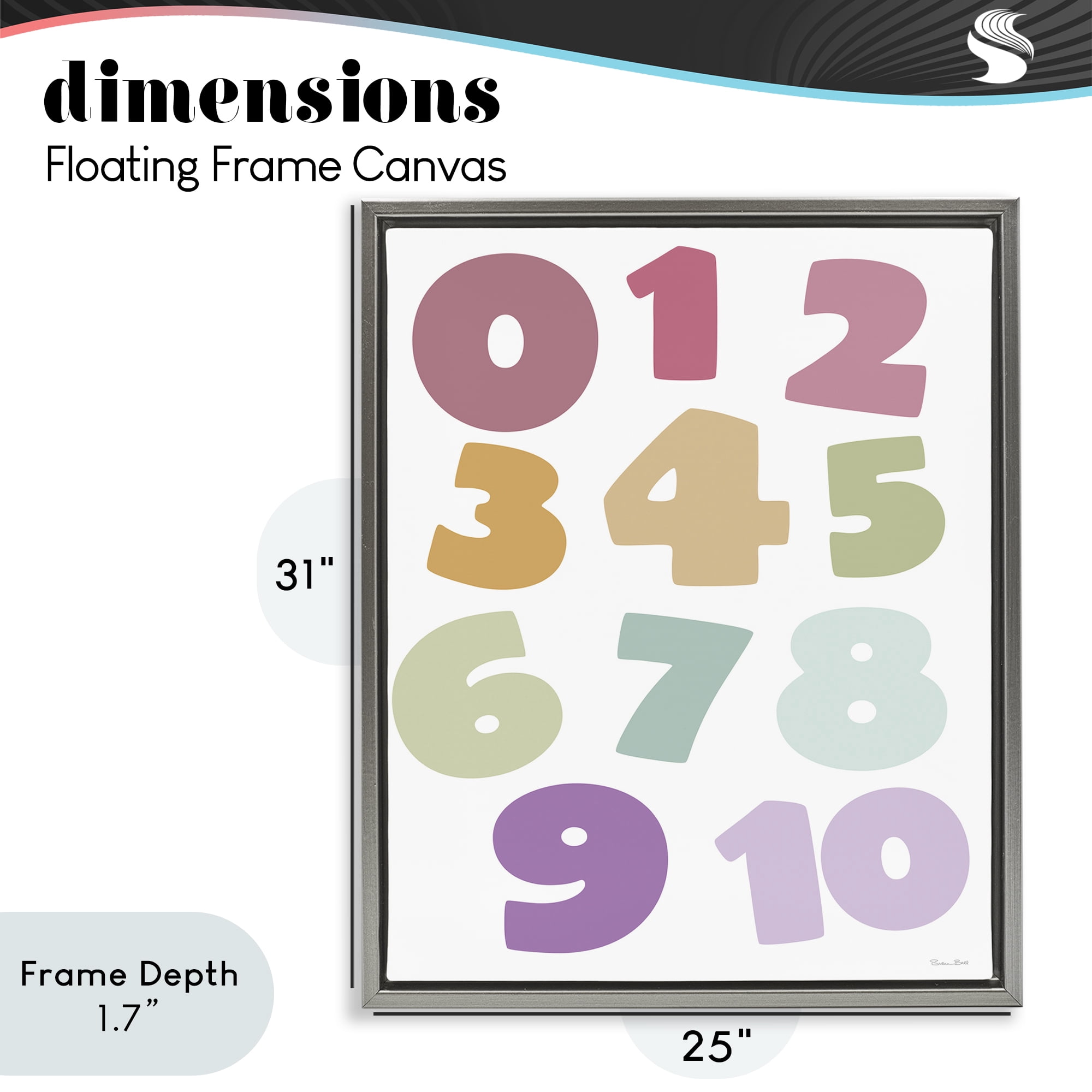 Stupell Industries Muted Counting Numbers Gray Framed Floater Canvas Wall Art, design by Susan Ball