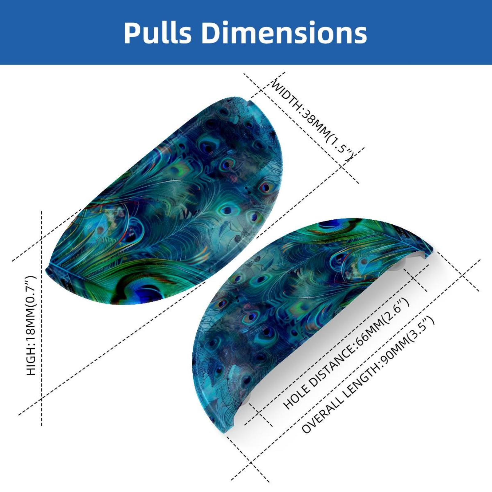 PhooArto 6 Pcs Cup Drawer Pulls, Abstract Peacock Blue Background Shell Shape Handles Cabinet Knobs for Dresser Cupboard Closet Wardrobe with Screws