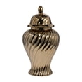 thumbnail image 6 of Elegant Ceramic Temple Jar with Lid for Home Decor - Sculptural Flower Vase for Living Room, Bedroom, or House Display - Table Decor for Dining Room or Kitchen Counter - 20", Gold & Metallic, 6 of 13
