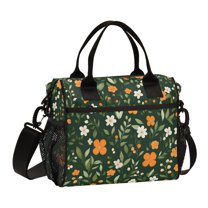 FORMRS Insulated Lunch Bag Unisex Large Capacity with Shoulder Strap, Orange Flowers