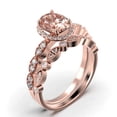 thumbnail image 3 of Art Deco 2.25 Carat Oval Cut Morganite And Diamond Moissanite Classic Engagement Ring, Halo Wedding Ring In 10K Solid Rose Gold, Gift For Her, Wife Gift, Anniversary Ring, Bridal Set, Matching Band, 3 of 3