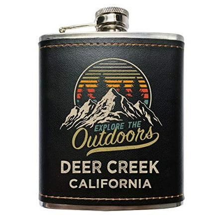 

Deer Creek California Explore the Outdoors Souvenir Black Leather Wrapped Stainless Steel 7 oz Flask