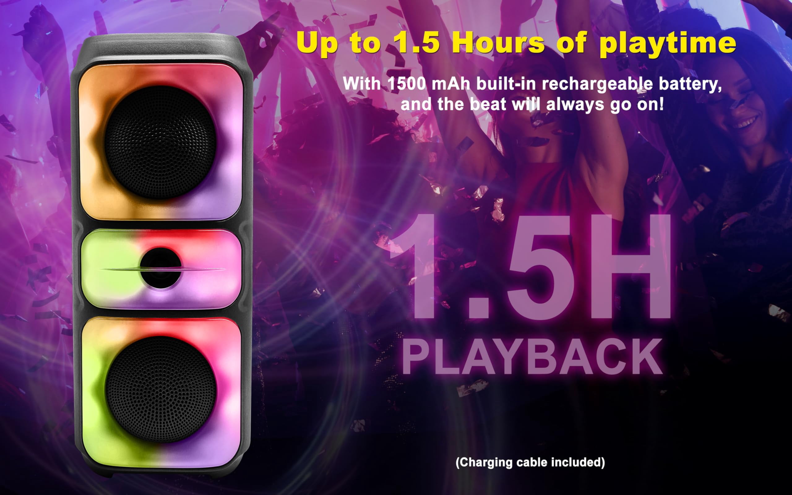 Fisher Portable Bluetooth Wireless Speaker System: Dual 4" 20W Peak Power|Loud HD Deep Bass Sound & LED Lights, Rechargeable|TWS Pairing|Long Lasting Battery, USB Port, TF, AUX, Handle Bar