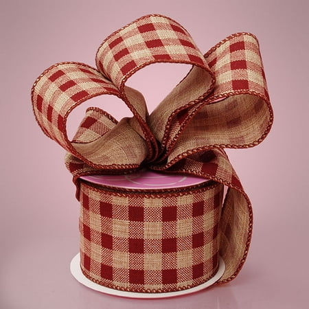 Gingham Wrap - Brown Gingham 2-1/2 inches x 10 yards Rustic Jute Wired Decorative Ribbon