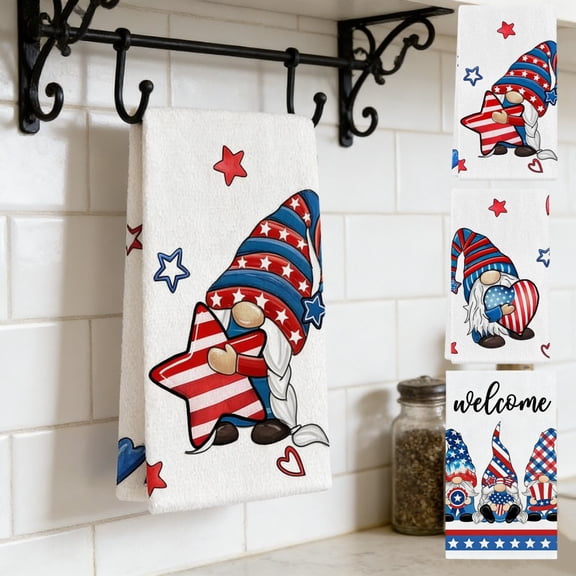 Yhmxh 4th of July Patriotic Kitchen Dish Towels, America Freedom Stars Stripes Kitchen Towels Drying Baking Cooking Cloth, American Memorial Day Hand Towel for Bathroom Kitchen Decor 16x24 Inch