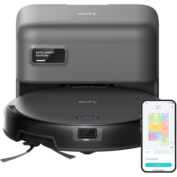 eufy C10 Robot Vacuum Self Emptying, 8 Weeks Hands Free, Advanced Smart Mapping with LiDAR Navigation, Edge Expansion Brush for Pet Hair, Carpet Detection