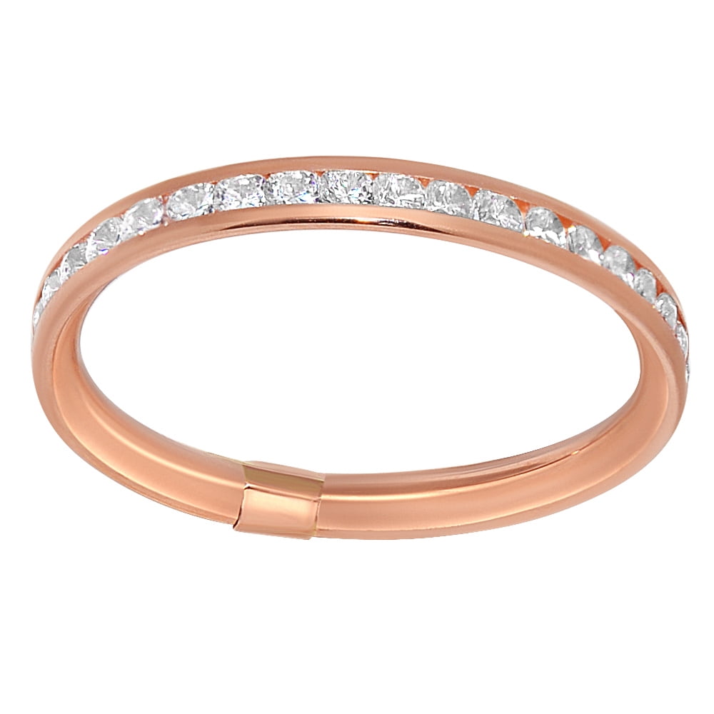 Precious Stars 14K Rose Gold Channelset Roundcut Cubic Zirconia Thin Eternity Band