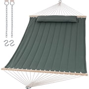 Heavy Duty Hanging Tree Hammock, 475 lbs Capacity, Two Person Hammock with Large Soft Pillow, Tree Hooks, Gray