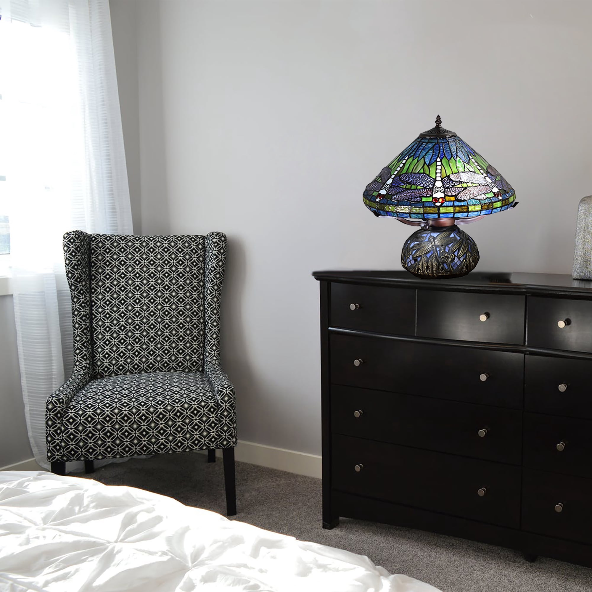 Shulba 12 in. 2-Light Indoor Bronze and Blue Finish Table Lamp