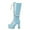 Blue, variant on YOUSNH Solid Color Square Toe Thick High Heels Platform Glossy Leather Women Boots Lace up Pearl Chain Fashion Store High Boots Women Boots Blue 6.5