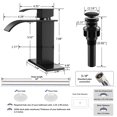 thumbnail image 5 of KINGTACK Waterfall Bathroom Faucet, Matte Black Bathroom Faucet for 1 or 3 Hole Bathroom Sink Faucet Mixer Tap Washbasin Faucet with Deck, Pop-up Drain and Supply Hoses, 5 of 8
