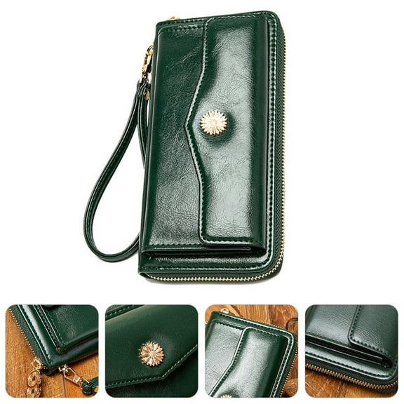 SILENRADAWN Travel Wallet Pu Green For Women Multi Layer 1Set 7.3X3.9X1.2In