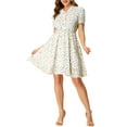 thumbnail image 2 of INSPIRE CHIC Women's Floral Print Ruffle V Neck Button up Dresses White XS, 2 of 6