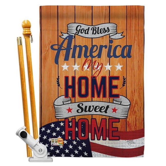 Breeze Decor BD-PA-HS-111075-IP-BO-D-US16-BD 28 x 40 in. America My Home Americana Patriotic Impressions Decorative Vertical Double Sided House Flag Set & Pole Bracket Hardware