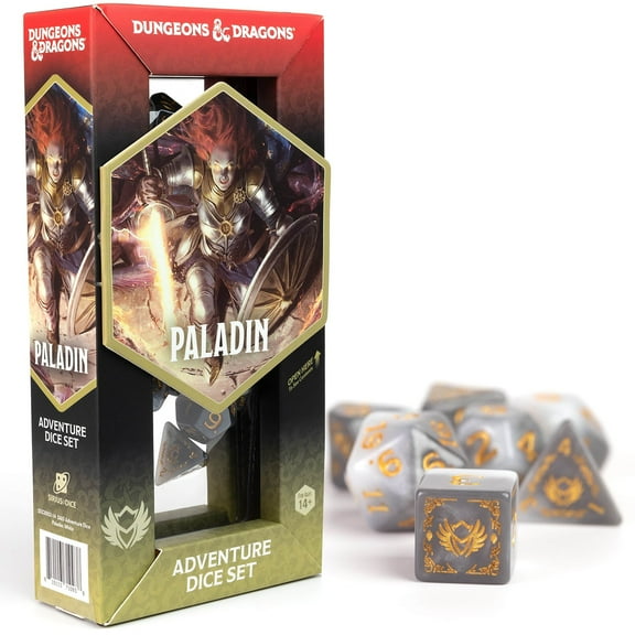 Dungeons & Dragons: D&D Adventure Dice: Paladin - White & Grey - 14pc RPG Die Set, Class Symbols, Roleplaying Game Accessory, Sirius Dice, Licensed