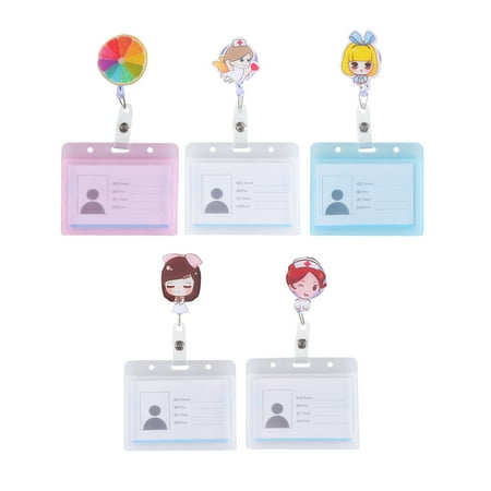 

5 Pcs Cartoon Holder Badge Reel Cover Waterproof Set Lanyard for Nurse (Blue Skirt Girl + Blue Scrub Orange + Pink Scrub Winking Nurse + White Scrub Angel Nurse + White Scrub Beautiful Nurse + W