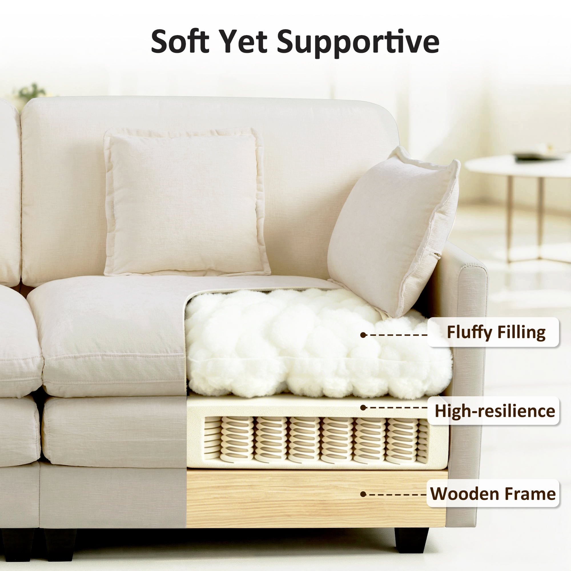 MCombo 111.8''  U-Shaped Modular Sectional Sofa Couch with Chaise Ottomans for Living Room, FSC Certified, Beige