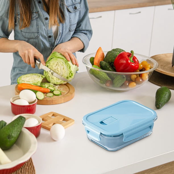 Caja Bento de cristal con tapa • Apta para microondas y lavavajillas • Fiambrera de cristal de 2 compartimentos para la preparación de comidas • Recipiente para la comida de oficina y trabajo