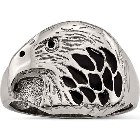 Stainless Steel Polished And Textured Black Enameled Eagle Ring (Size 12) Made In China sr456-12