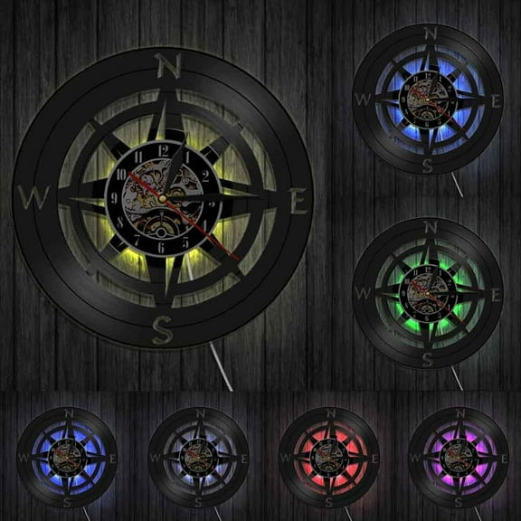 Windrose Compass Wall Art Modern Design Wall Clock Navy Home Decor Vinyl Record Wall Clock Nautical Compass Clock Wall Watch