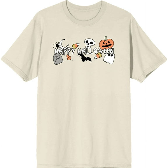 Kids Halloween Cartoon Icons Adult Natural Crew Neck Short Sleee Tee-Large