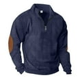 thumbnail image 2 of Bcresic Saving,Corduroy Sweatshirt Men Quarter Zip Ribbed Pullover Mock Neck Long Sleeve Sweaters Turtleneck Polo Shirts Vintage Waffle Sweatshirts with Elbow Patches(Navy,XL), 2 of 7