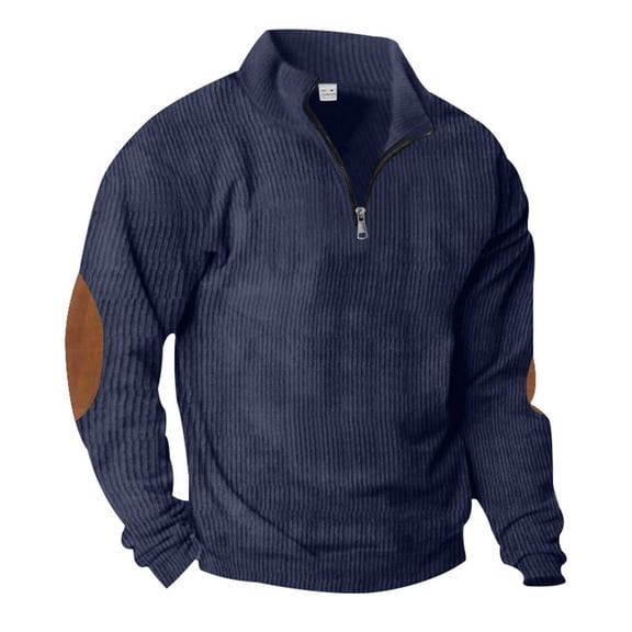 HAiming Men's Corduroy Tops Quarter Zipper Pullover Crew Neck Shirt Casual Long Sleeve Color Block Fashion Clothes