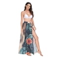 thumbnail image 2 of FORMRS Womens Long Sarong Beach Wrap Semi-Sheer Bikini Skirt Bathing Swimsuit Cover Up, Flowers and Cat, 2 of 7