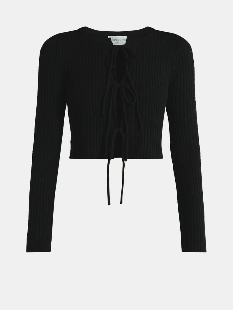 No Boundaries Bow-Tie Ribbed Cardigan, Women's - Walmart.com