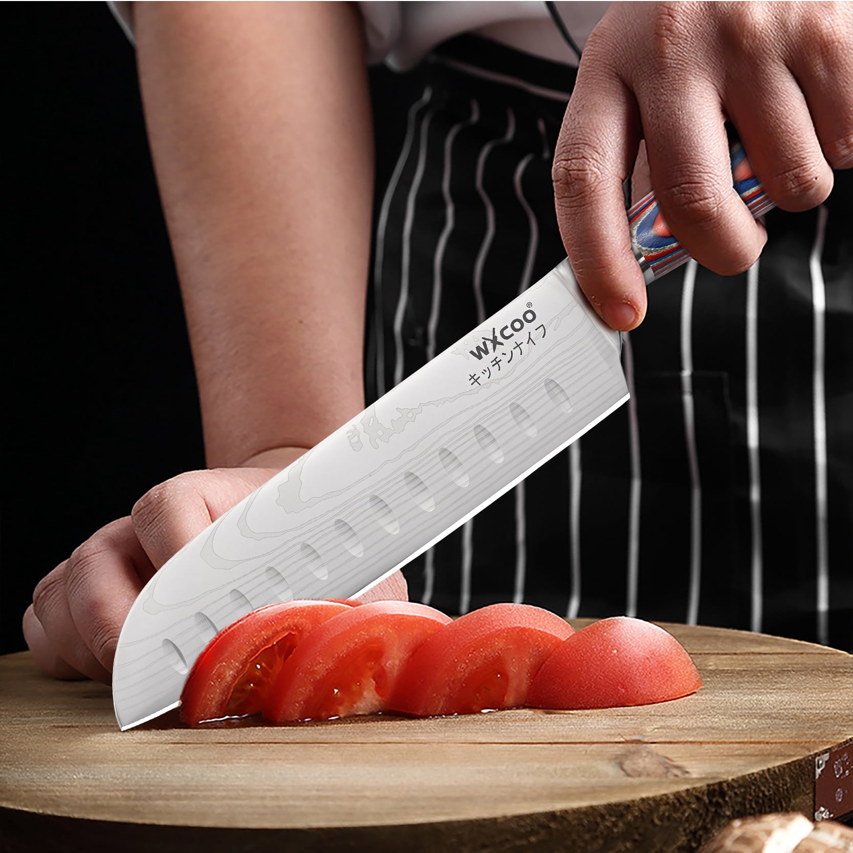 WXCOO 9 Piece Kitchen Knife Set, 5Cr15MoV Stainless Steel Chef Knife Set with Colorful Wood Handle, Multi-Purpose Sharp Cooking Knives for Home Kitchen Cutting Chopping Slicing