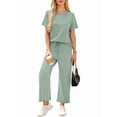 thumbnail image 3 of Women'S Leisure Travel Vacation Wear Two-Piece Suit Short Sleeve Wide Leg Pants Casual Suit Light Green S, 3 of 6