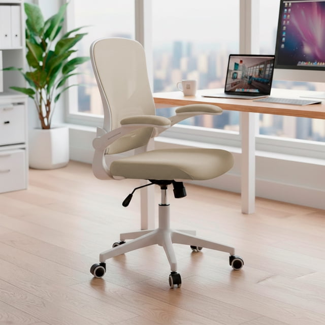 MAGMALIFE Silla de Escritorio Premium Ergonómica Modelo Cosmo, Silla de Oficina con Reclinacion y Altura Ajustable, Desplazamiento Suave y Sin Ruido de Alta Densidad y Resistente (Beige Champagne)