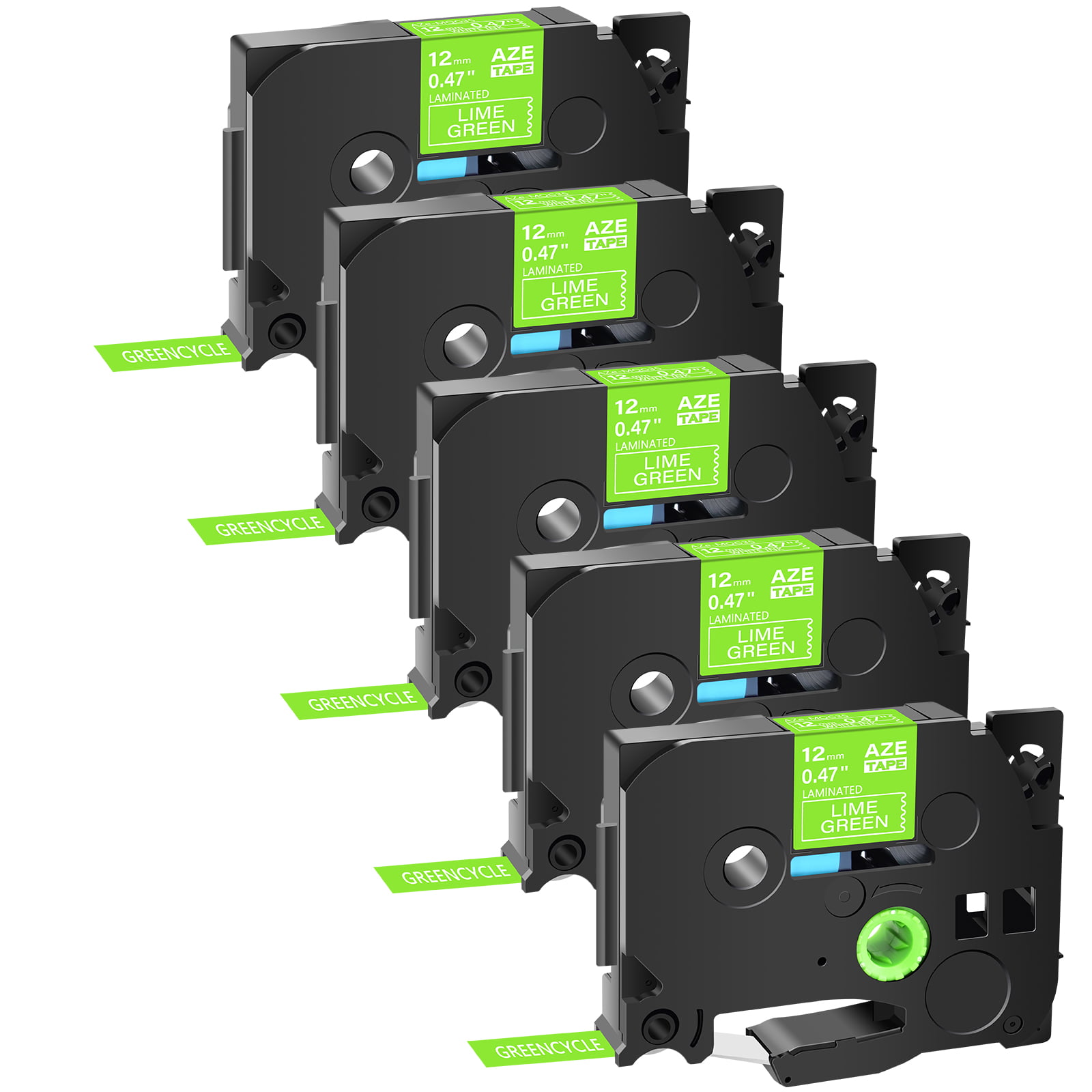 5 Pack TZe-MQG35 White on Lime Green Label Tape For Brother P-Touch PT-1880 1/2" 