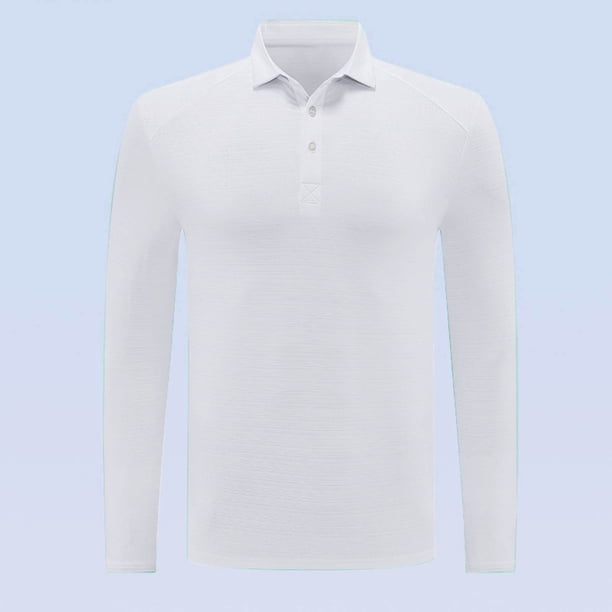 Blusa y camisa de manga larga con cuello vuelto para hombre, color liso, informal, elástica, deportiva, con botones, blusa de manga larga con cuello vuelto para hombre, tops de poliéster para hombre